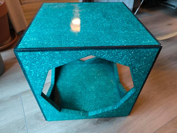 Vintage Turquoise Kubus Bijzettafeltjes - Set van 2, Huis en Inrichting, Tafels | Bijzettafels, Gebruikt, Rechthoekig, 45 tot 60 cm