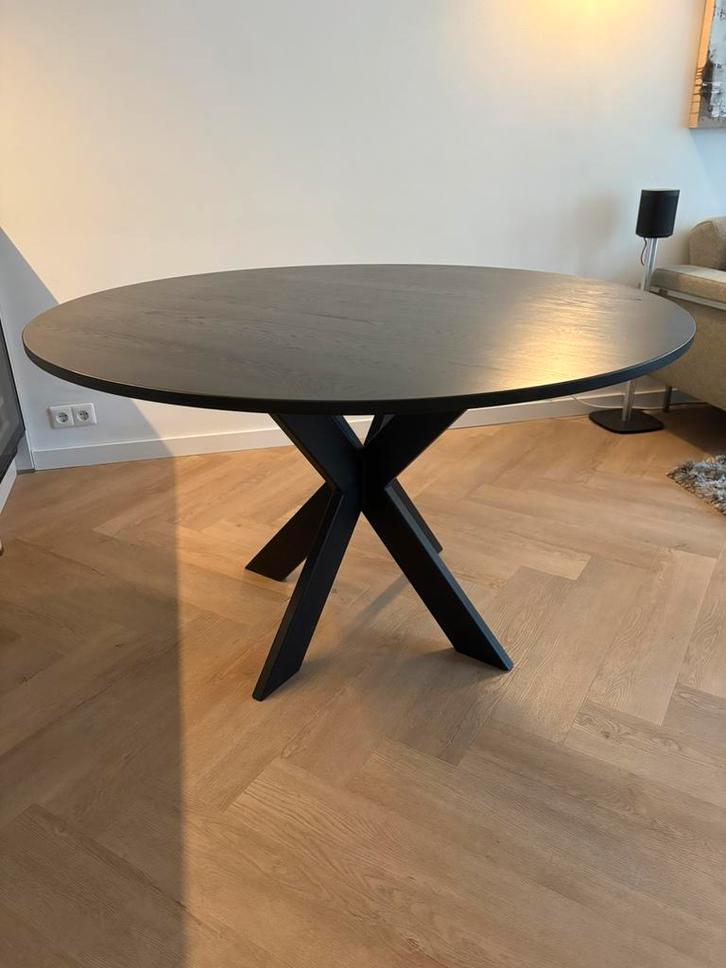 Eettafel- rond- Frans eiken - zwart, Huis en Inrichting, Tafels | Eettafels, Gebruikt, 100 tot 150 cm, 100 tot 150 cm, Vijf personen of meer