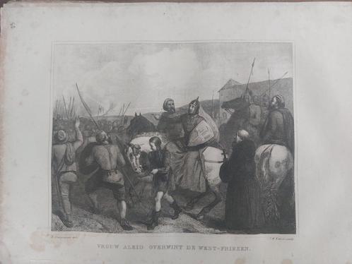 23 / Vrouw Aleid overwint West Friezen in het jaar 1195, Antiek en Kunst, Kunst | Etsen en Gravures, Ophalen of Verzenden