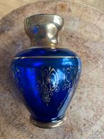 Blauw vaasje met gouden decoratie, Gebruikt, Blauw, Ophalen of Verzenden, Glas
