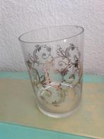 Glazen vaas met goudkleurige bedrukking 18cm  x 25,5cm hoog, Overige kleuren, Ophalen of Verzenden, Minder dan 50 cm, Glas