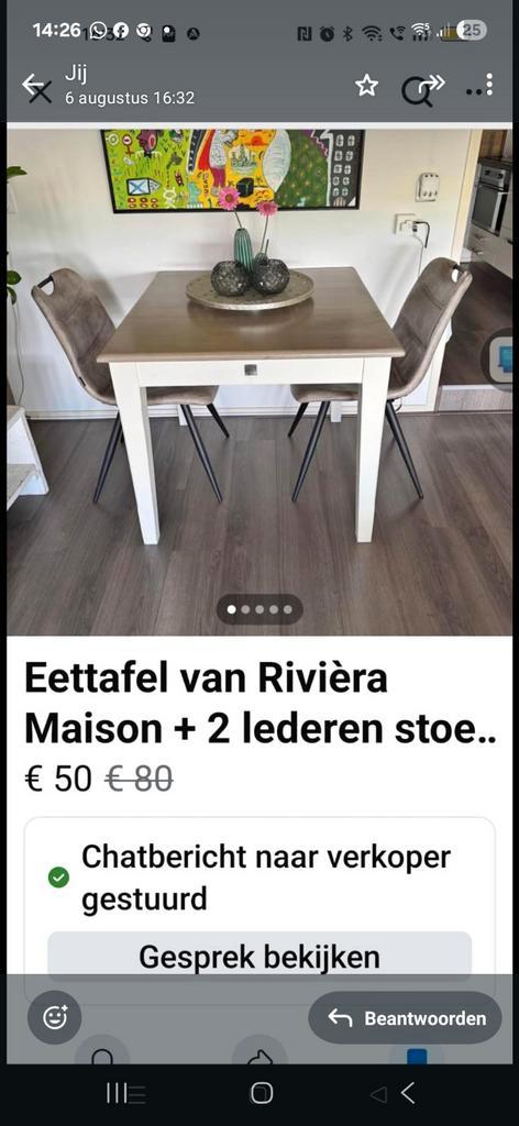 Rivera Maison Tafel + 2 Stoelen - Zo goed als nieuw!, Huis en Inrichting, Tafels | Eettafels, Zo goed als nieuw, 50 tot 100 cm