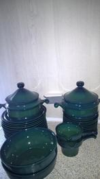 ZGAN AARDEWERK GEGLAZUURD SERVIES GROEN-BLAUW SCHALEN PANNEN, Ophalen, Zo goed als nieuw, Overige stijlen, Aardewerk