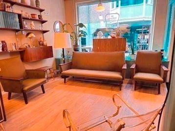 Vintage Loungeset Bank & 2 Fauteuils Fauteuil Bankstel Stoel beschikbaar voor biedingen