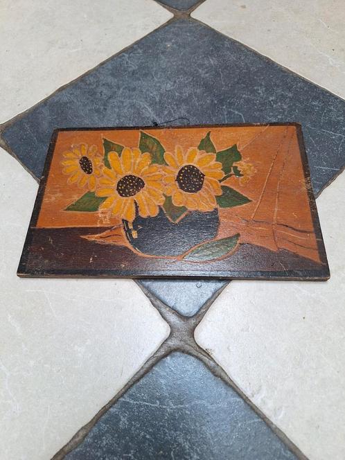 Houten Schilderij Zonnebloemen, Antiek en Kunst, Kunst | Overige Kunst, Ophalen of Verzenden