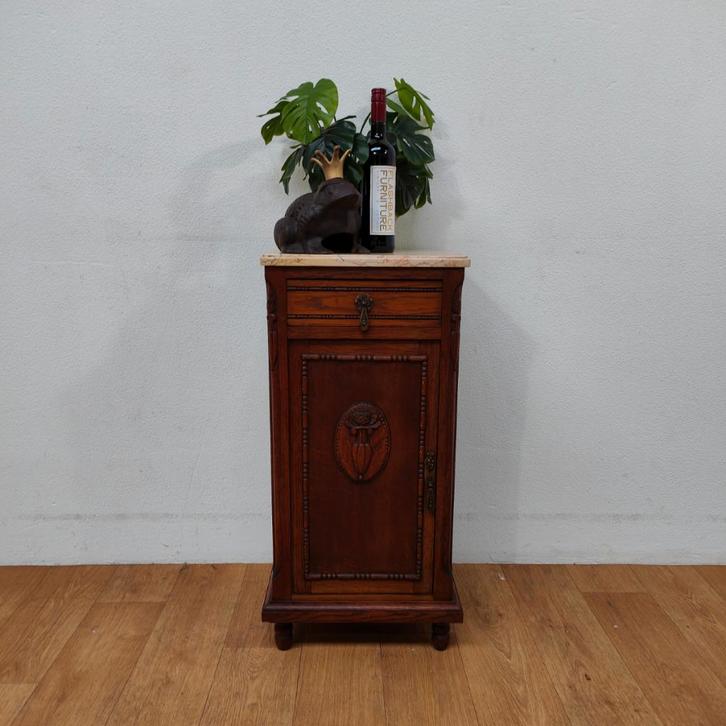 Vintage Antiek nachtkastje bijzetkastje met marmer blad 101, Huis en Inrichting, Slaapkamer | Nachtkastjes, Gebruikt, 70 cm of meer