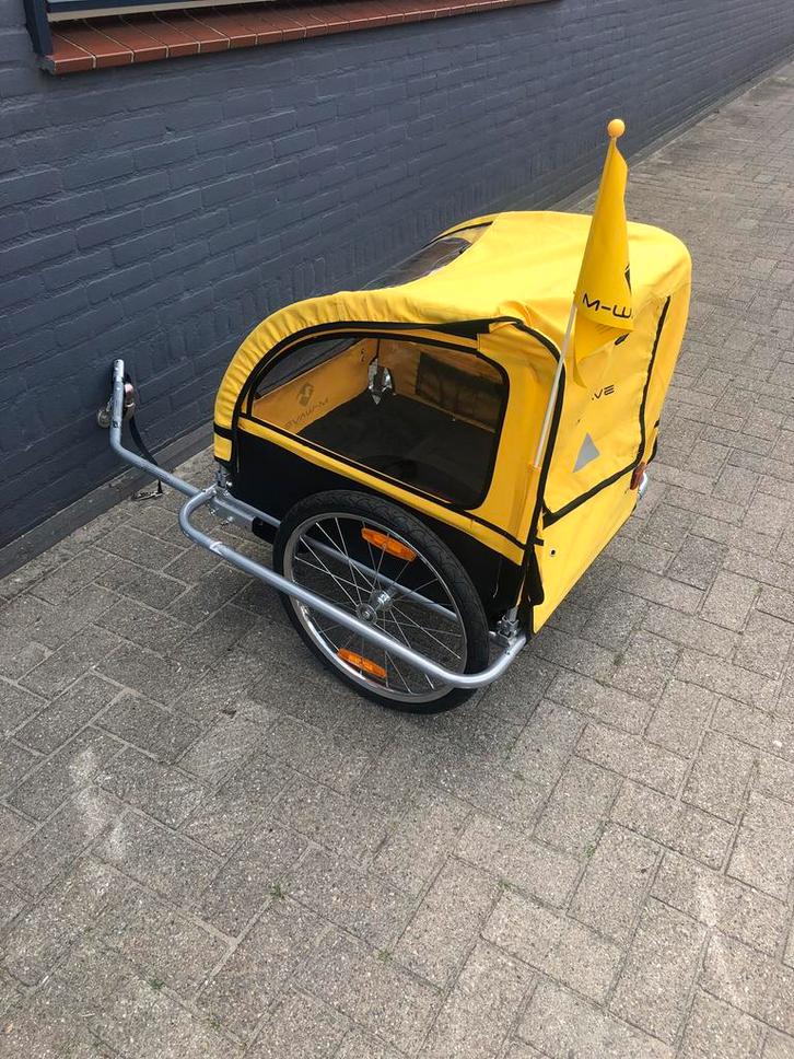 M wave fiets aanhanger zgan voor 2 kids, Fietsen en Brommers, Fietsaccessoires | Aanhangers en Karren, Zo goed als nieuw, Hondenkar