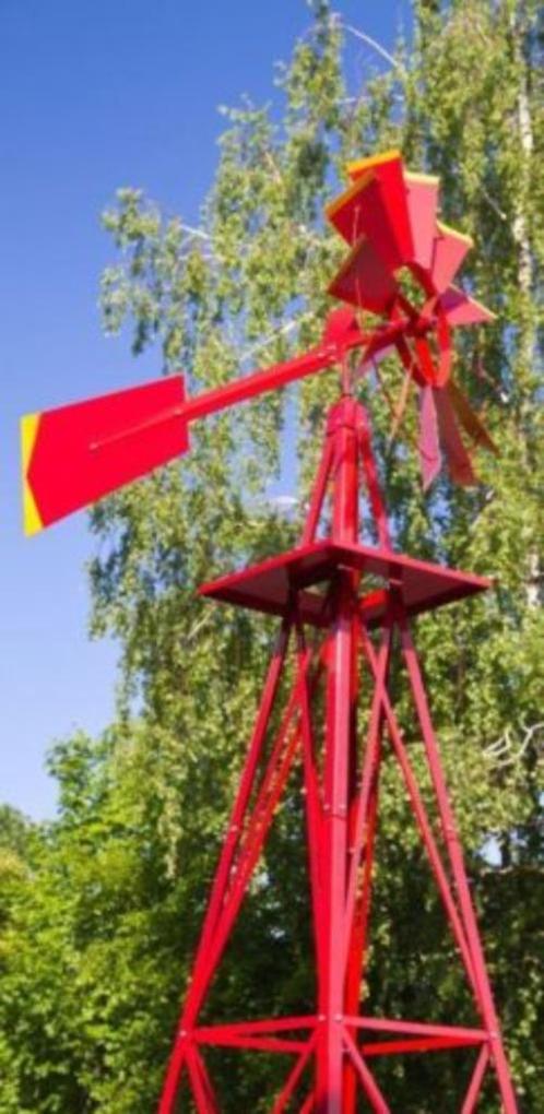 Geheel In USA-Style Uitgevoerde 250cm Grote Windmolen Rood, Tuin en Terras, Windwijzers en Windmolens, Nieuw, Ophalen of Verzenden