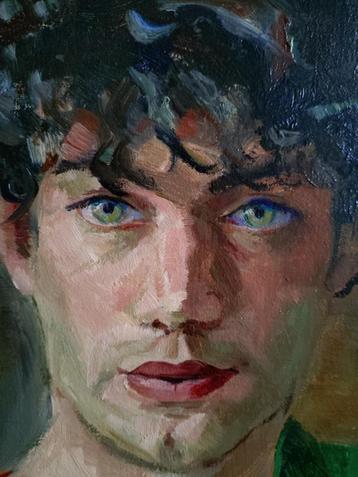 mooi PORTRET== jonge man met blauwe ogen ==GESIGNEERD beschikbaar voor biedingen