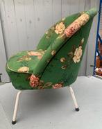 Cocktailfauteuil stoel groen rozen - vintage retro bloemen, Huis en Inrichting, Fauteuils, Ophalen, Gebruikt, Minder dan 75 cm