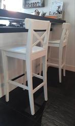 Witte Houten Barkrukken (3 stuks), Huis en Inrichting, Barkrukken, Met voetsteun, 60 tot 90 cm, Ophalen of Verzenden, Zo goed als nieuw