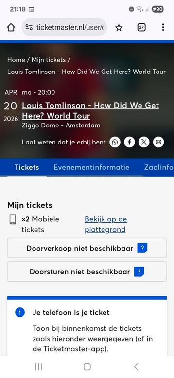 Staanplaatsen voor Louis Tomlinson Ziggo Dome 20 april 2026 beschikbaar voor biedingen