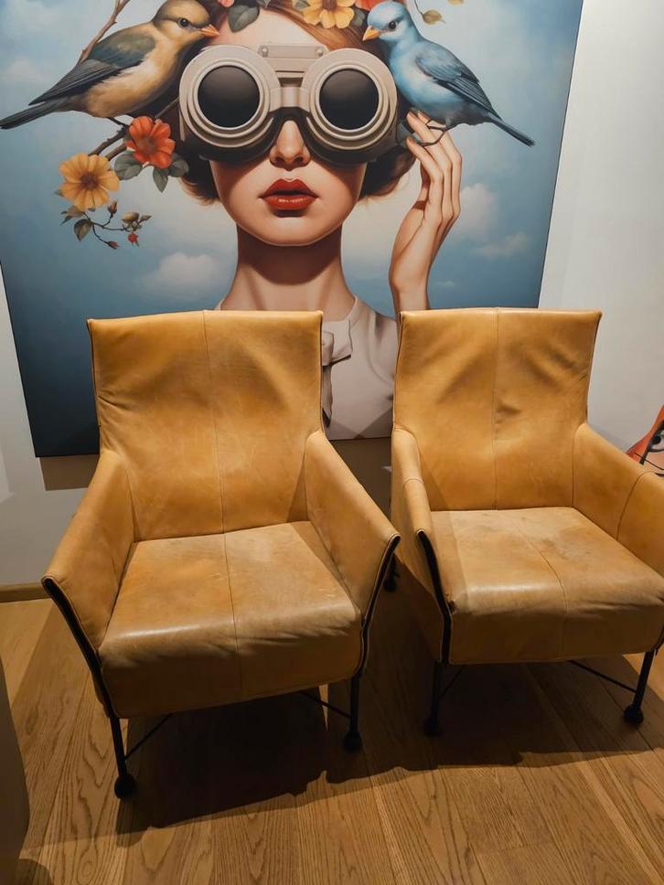 2 Montis Charly Fauteuils - Stijlvol en Comfortabel, Huis en Inrichting, Fauteuils, Gebruikt, Leer, Metaal, 75 tot 100 cm, 75 tot 100 cm