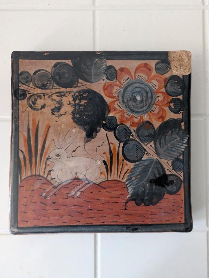 Vintage Mexicaans aardewerk Tonala tegel, Antiek en Kunst, Antiek | Wandborden en Tegels, Ophalen of Verzenden
