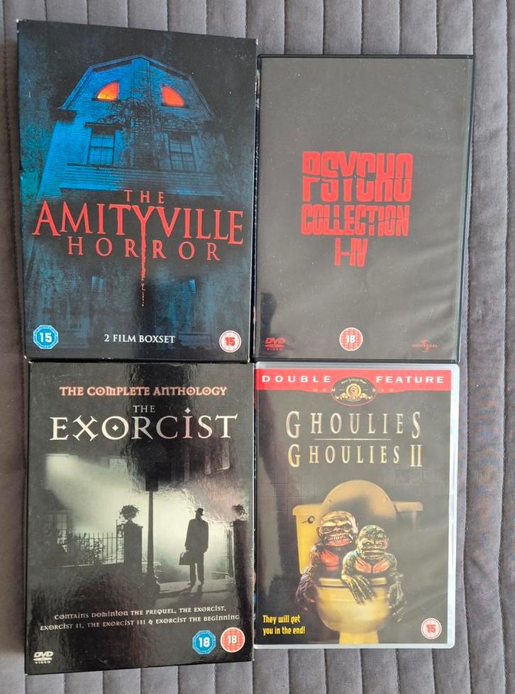 Vier gebruikte horrorfilm collectie-dvd's uit het VK, Cd's en Dvd's, Dvd's | Horror, Gebruikt, Overige genres, Alle leeftijden