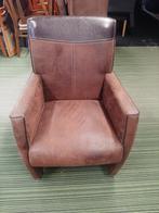 Vintage fauteuil, stoel op wieltjes, suède met leer., Ophalen of Verzenden, Zo goed als nieuw