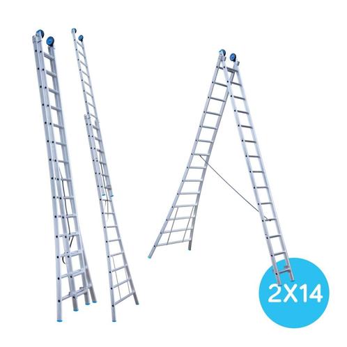 Tweedelige Reformladder 2x14 sporten, Doe-het-zelf en Verbouw, Ladders en Trappen, Nieuw, Ladder, 4 meter of meer, Ophalen of Verzenden