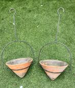 Vintage terracotta (16 cm)hangende plantenbakken, Tuin en Terras, Bloembakken en Plantenbakken, Steen, Gebruikt, Minder dan 30 cm