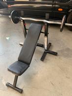 Bankdruk bankje verstelbaar incl stang en 2x 5 kg schijf, Ophalen of Verzenden, Zo goed als nieuw, Fitnessbank