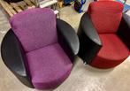 Montel Stoelen 2 stuks paars en rood met zwart leer, 75 tot 100 cm, Ophalen of Verzenden, Zo goed als nieuw, 75 tot 100 cm