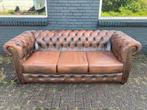 Chesterfield bank bruin gevlamd GRATIS BEZORGD, Gebruikt, 125 cm of meer, Leer, Ophalen of Verzenden