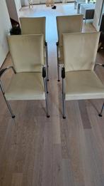 4 Creme Eetkamerstoelen - Modern Design, Huis en Inrichting, Stoelen, Ophalen, Gebruikt, Wit, Leer