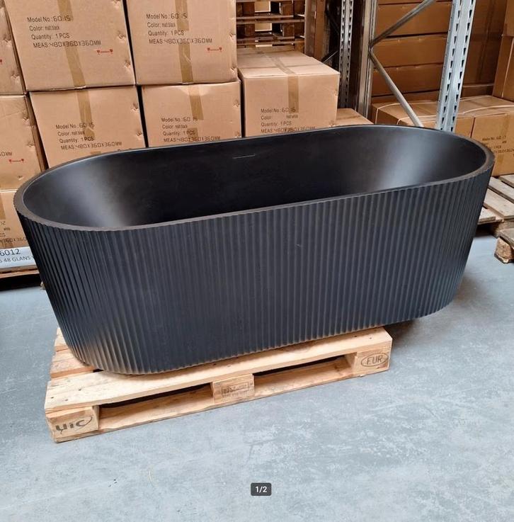 OP=OP ligbad mat zwart met ribbel 170x80x59 cm nr156, Huis en Inrichting, Woonaccessoires | Overige, Nieuw, Ophalen of Verzenden