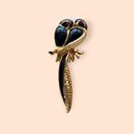 Vintage broche "lovebirds" Goudkleurig en zwart, Ophalen of Verzenden, Overige materialen, Broche