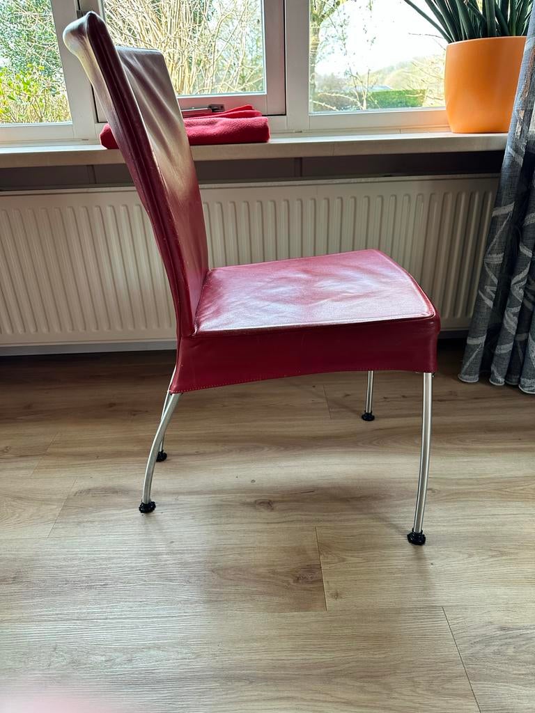 4 rode Montis Spica stoelen, Huis en Inrichting, Stoelen, Ophalen, Gebruikt, Design, Leer