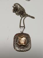 Antiek zilver gekeurd ketting met hanger citrien steen, Sieraden, Tassen en Uiterlijk, Antieke sieraden, Ophalen of Verzenden