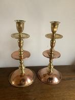 Stel grote koperen kandelaars, 28 cm hoog., Ophalen, Koper