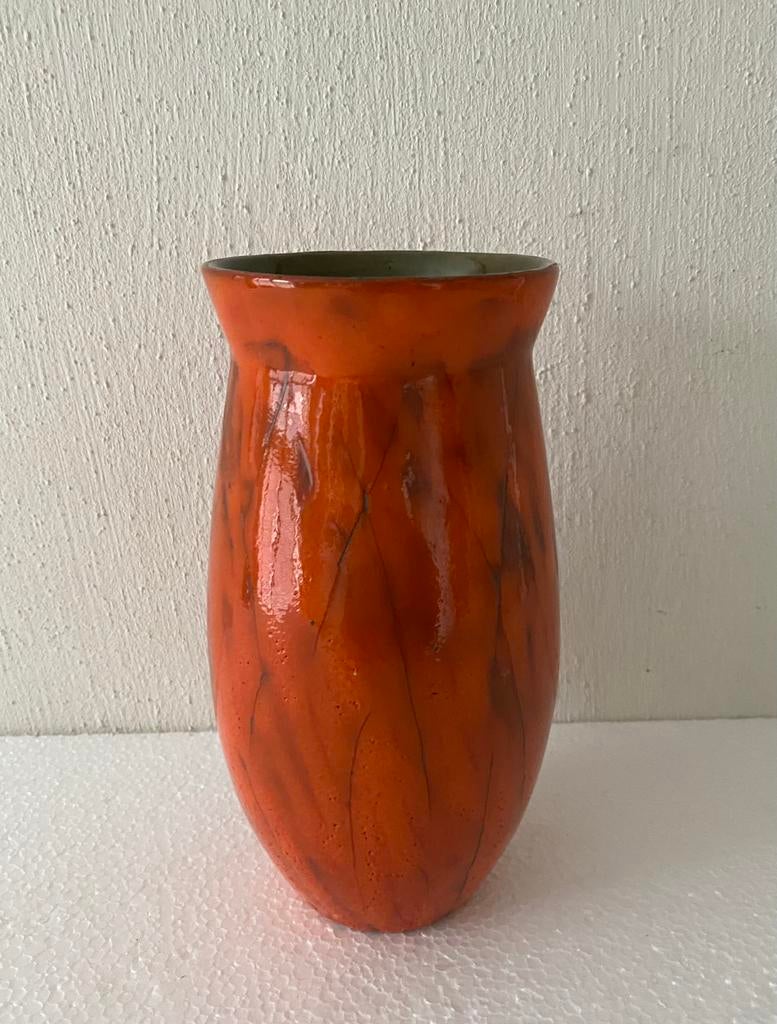 Zenith oranje keramiek vaas , jaren 60, Gebruikt, Oranje, Ophalen of Verzenden, Onbekend