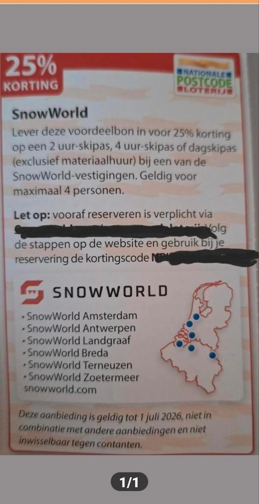 Snowworld 25% korting. Online code, Tickets en Kaartjes, Kortingen en Cadeaubonnen, Drie personen of meer, Kortingsbon