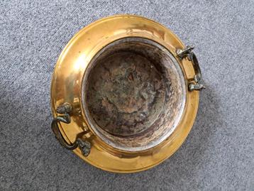 Oude Koperen Kastanje Pof Pan beschikbaar voor biedingen