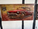 Metalen schilderij route 66, met americaanse auto, Ophalen