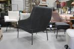 Luxe fauteuil + hocker JOLLY Jess Design echt leer antraciet, Ophalen, Zo goed als nieuw, Metaal, 50 tot 75 cm