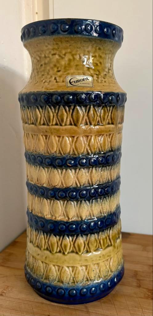 Vintage Scheurich vaas West Germany - Blauw/Geel, Antiek en Kunst, Antiek | Vazen, Ophalen