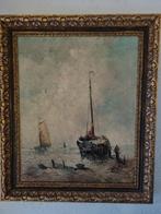 Olieverf Bomschuit op het strand, Ophalen of Verzenden