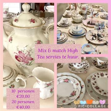 Vintage brocante mix & match High Tea servies te huur beschikbaar voor biedingen