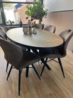 Ovale eettafel met zwart design onderstel - 6 luxe stoelen, Huis en Inrichting, Tafels | Eettafels, 100 tot 150 cm, 200 cm of meer