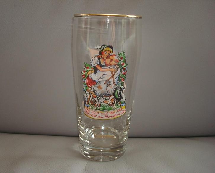 Duits Bier Glas Groot Ondeugend Gouden Rand Erotisch, Verzamelen, Glas en Borrelglaasjes, Zo goed als nieuw, Bierglas, Ophalen of Verzenden