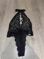 dames zwarte kante body suit lingerie met choker mt S, Ophalen of Verzenden, Zwart, Body of Korset