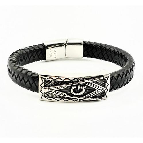 SP Fashion Jewelry Heren Leren Armband RVS Vrijmetselaars, Sieraden, Tassen en Uiterlijk, Armbanden, Nieuw, Staal, Zilver, Verzenden