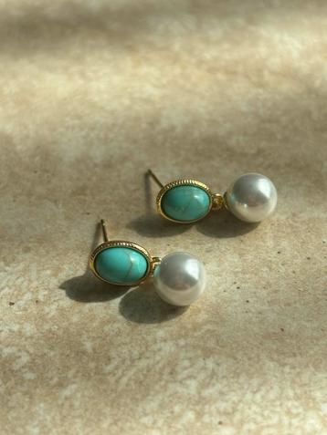 Turquoise goud Parel Oorbellen antiek stijl beschikbaar voor biedingen