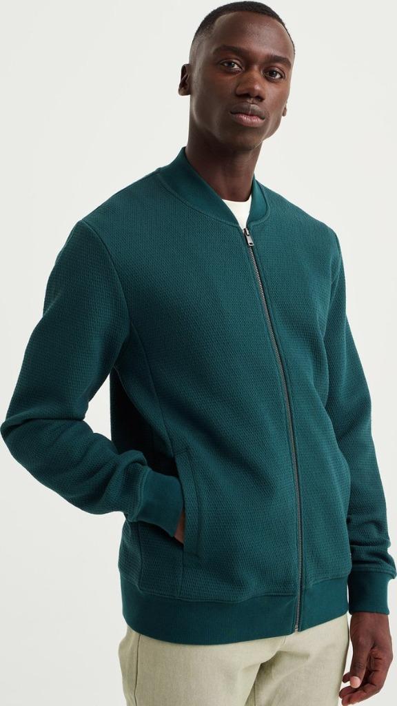 WE Fashion Heren bombervest met structuur MAAT L donkergroen, Kleding | Heren, Truien en Vesten, Nieuw, Maat 52/54 (L), Groen