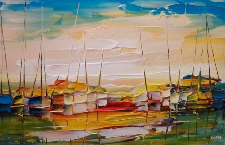 Schilderij - Janusz Kik - Au Mouillage, Antiek en Kunst, Kunst | Schilderijen | Abstract, Ophalen of Verzenden