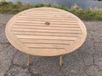 Duurzame teakhouten tuintafel, Gloster, rond 110, als NIEUW, Ophalen, Zo goed als nieuw, Rond, Teakhout