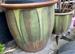 Geglazuurde groene potten, D38xH33cm & D27xH22cm, Tuin en Terras, Bloempotten, Tuin, 25 tot 40 cm, Rond, Ophalen of Verzenden
