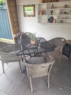 Buitentafel + 4 Stoelen met Kussens, Tuin en Terras, Tuinsets en Loungesets, Ophalen, Gebruikt