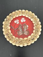 Heel mooi vintage schelpen schilderij met echte vlinder, Verzenden